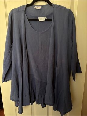 Hot Cotton Soft Blue Layered Open-Front Tunic